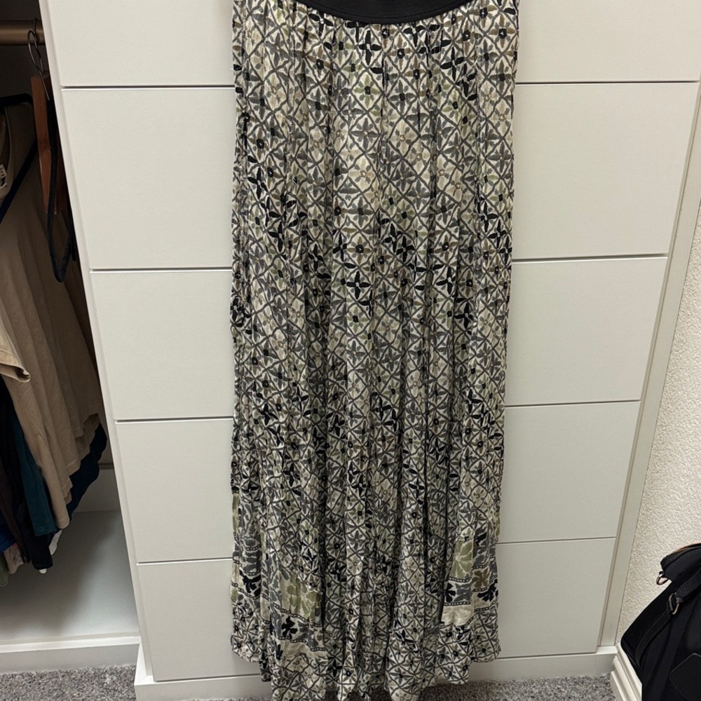 Free People Black, Cream and Olive Green Patterned Maxi Skirt
